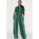 Sport Zipper Tops Wide Leg Pants Loose Suit ASL-6795