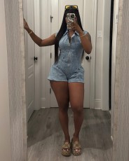 Sleeveless Zipper Denim Lantern Romper MEM-88652