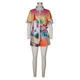 Fashion Print Short Sleeve Two Piece Shorts Set ZSD-0748