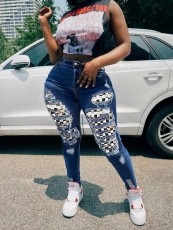 Fashion Patchwork Holes Pencil Jeans GXJF-240124