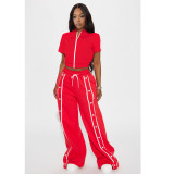 Sport Zipper Tops Wide Leg Pants Loose Suit ASL-6795