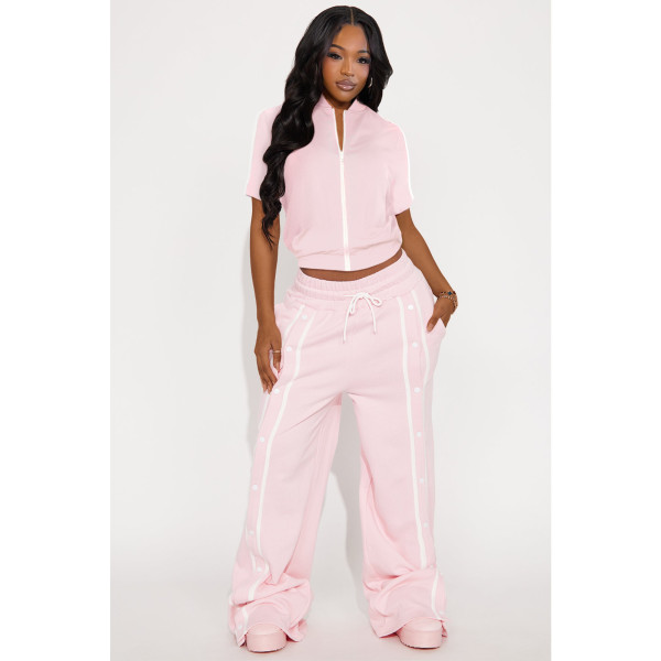 Sport Zipper Tops Wide Leg Pants Loose Suit ASL-6795
