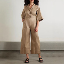 Loose Solid Color Half Sleeve Jumpsuit MK-3217