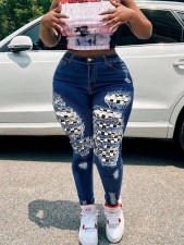 Fashion Patchwork Holes Pencil Jeans GXJF-240124