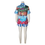 Fashion Print Short Sleeve Two Piece Shorts Set ZSD-0748