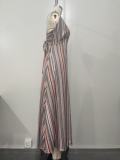 Colorful Stripe Tie Up Maxi Dress OLYF-6188