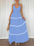 Halterneck Sling Patchwork Maxi Dress ZDF-33111