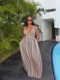 Colorful Stripe Tie Up Maxi Dress OLYF-6188