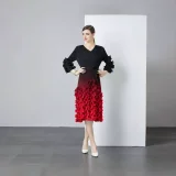 Gradient Color Long Sleeve Midi Dress GZRF-KH-0079