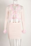 Solid Color Long Sleeve Two Piece Skirts Set YWXS-K25L65