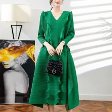 V Neck Loose Long Sleeve Maxi Dress GZRF-KH-0088