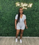 Solid Color Lapel Slim Romper YWXS-K25L597