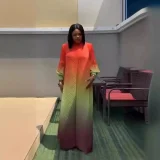 Bubble Sleeve Gradient Color Loose Long Dress GZRF-KH-0080