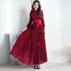 Pleated Solid Color Top Long Skrits Suit GZRF-KH-0096