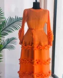Pleated Bubble Sleeve Solid Color Midi Dress GZRF-KH-0009