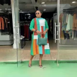 Color Block Long Sleeve Loose Maxi Dress GZRF-KH-0026