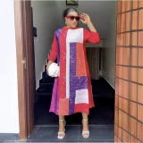 Color Block Long Sleeve Loose Maxi Dress GZRF-KH-0026