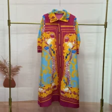 Loose Lapel Vintage Print Long Dress GZRF-KH-0092