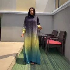 Bubble Sleeve Gradient Color Loose Long Dress GZRF-KH-0080