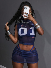Sleeveless Sport Print Two Piece Skirts Set YWXS-K25L607