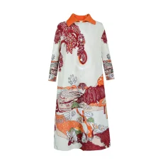 Fashion Print Lapel Loose Long Dress GZRF-KH-0046