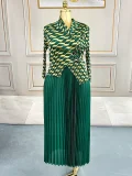 Long Sleeve Print Pleated Maxi Dress GZRF-A227