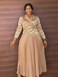 Long Sleeve Print Pleated Maxi Dress GZRF-A227