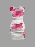 Print Tie Up Off Shoulder Mini Dress YWXS-K25L396