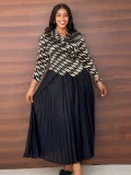 Long Sleeve Print Pleated Maxi Dress GZRF-A227