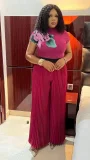 Plaid Print Tops Pleated Wide Leg Pants Suit GZRF-KH-0047