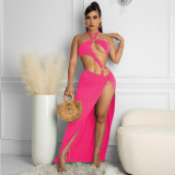 Sexy Solid Color Bikinis Long Skirt Swimsuit Set GCNF-0103