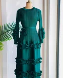 Pleated Bubble Sleeve Solid Color Midi Dress GZRF-KH-0009