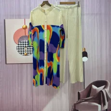Long Sleeve Pleated Print Two Piece Pants Set GZRF-0028