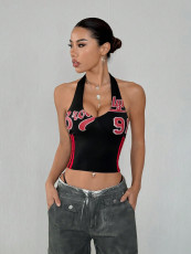 Letter Print Halterneck Sling Tank Tops YWXS-K25L578