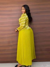 Long Sleeve Print Pleated Maxi Dress GZRF-A227