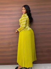 Long Sleeve Print Pleated Maxi Dress GZRF-A227