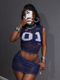 Sleeveless Sport Print Two Piece Skirts Set YWXS-K25L607