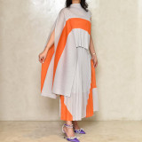 Irregular Color Block Pleated Loose Maxi Dress GZRF-KH-0028