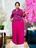 Long Sleeve Print Pleated Maxi Dress GZRF-A227