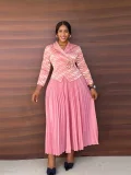 Long Sleeve Print Pleated Maxi Dress GZRF-A227