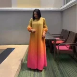 Bubble Sleeve Gradient Color Loose Long Dress GZRF-KH-0080