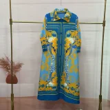Loose Lapel Vintage Print Long Dress GZRF-KH-0092