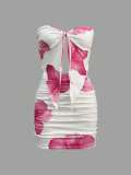 Print Tie Up Off Shoulder Mini Dress YWXS-K25L396