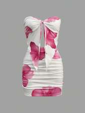 Print Tie Up Off Shoulder Mini Dress YWXS-K25L396
