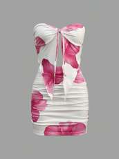 Print Tie Up Off Shoulder Mini Dress YWXS-K25L396