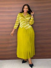 Long Sleeve Print Pleated Maxi Dress GZRF-A227