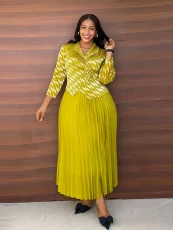 Long Sleeve Print Pleated Maxi Dress GZRF-A227
