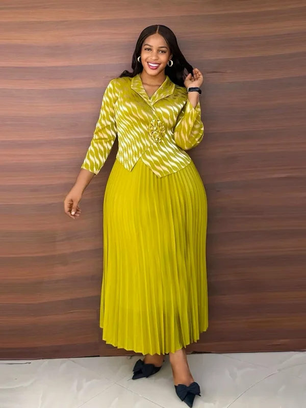 Long Sleeve Print Pleated Maxi Dress GZRF-A227