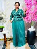 Long Sleeve Print Pleated Maxi Dress GZRF-A227