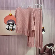 Tassel  Irregular Tops Loose Pants Solid Color Suit GZRF-KH-0095